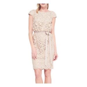 Tadashi Shodji Greta Lace Cocktail Dress Cap Sleeve Tie Waist size 8